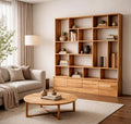 Custom Solid Beech Wood Wall Unit, Modern Library Shelving System, Handmade Large Bookcase