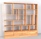 Custom Solid Beech Wood Wall Unit, Modern Library Shelving System, Handmade Large Bookcase