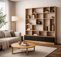 Custom Solid Beech Wood Wall Unit, Modern Bookcase Shelving System, Large Storage Cabinet Handmade