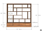Custom Solid Beech Wood Wall Unit, Modern Bookcase Shelving System, Large Storage Cabinet Handmade