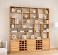 Solid Beech Wood Wall Unit, Custom Shelving System, Modern Library Storage, Wine Rack