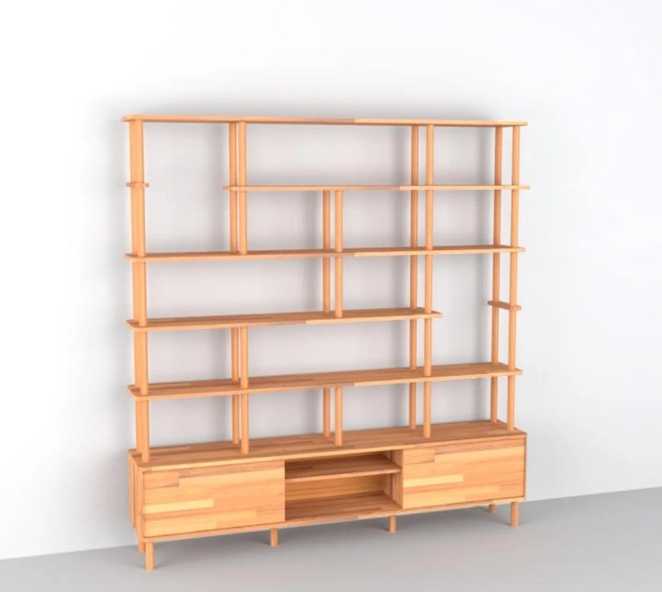 Custom Solid Beech Wood Wall Unit Modern Shelving System Handmade Large Bookcase Storage