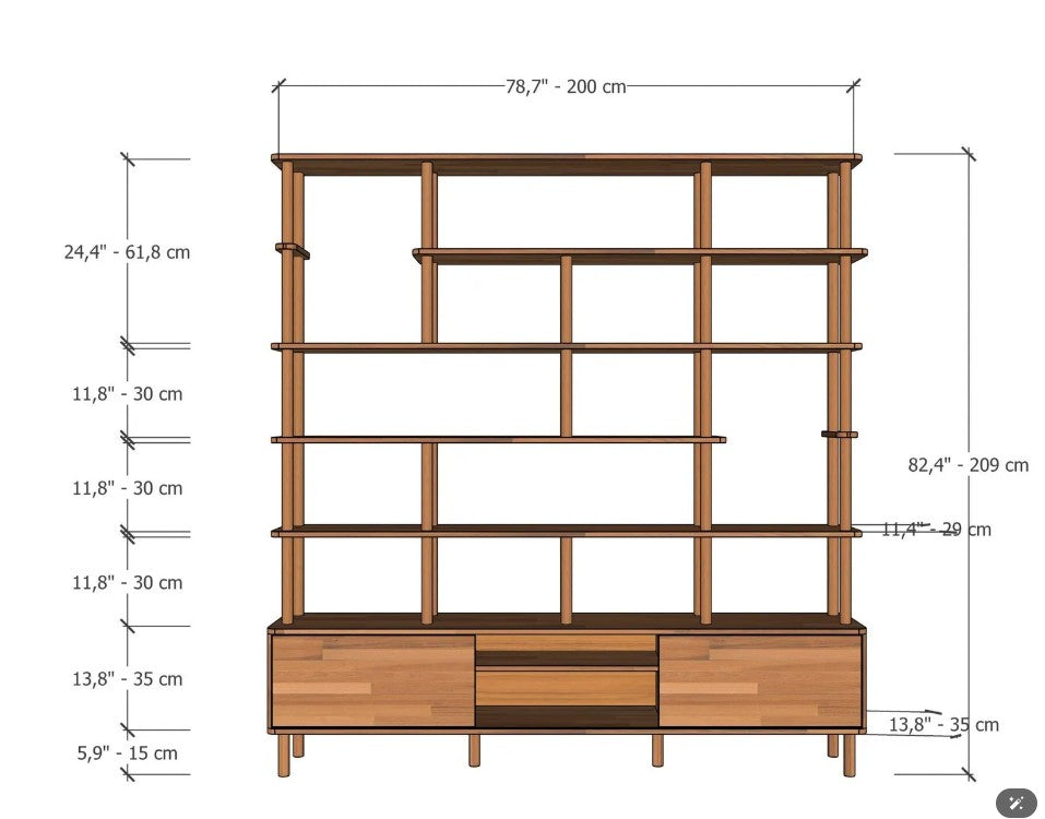 Custom Solid Beech Wood Wall Unit Modern Shelving System Handmade Large Bookcase Storage