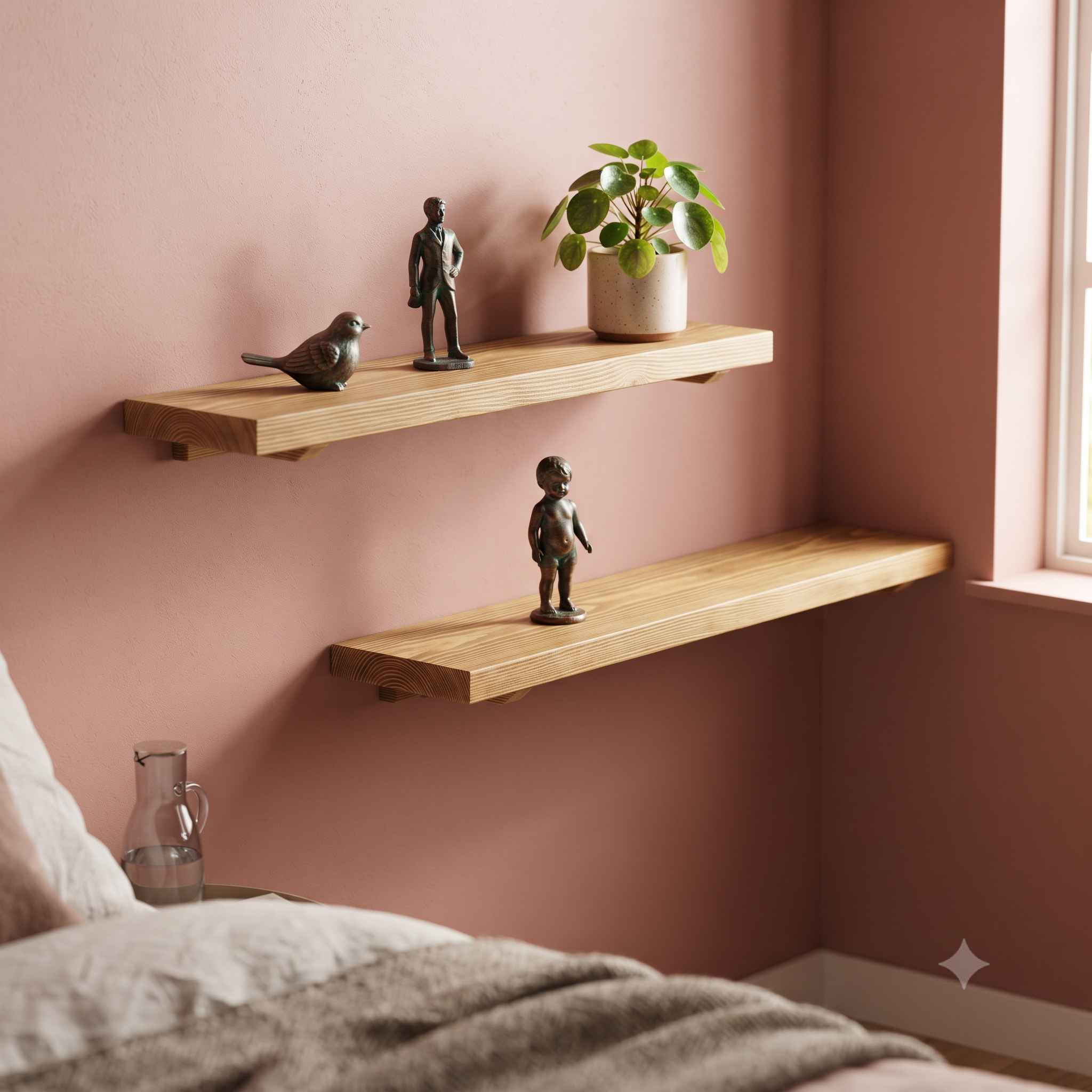 Solid Pine Wood Floating Shelf, Rustic Farmhouse Wall Decor, Non-Toxic Finish