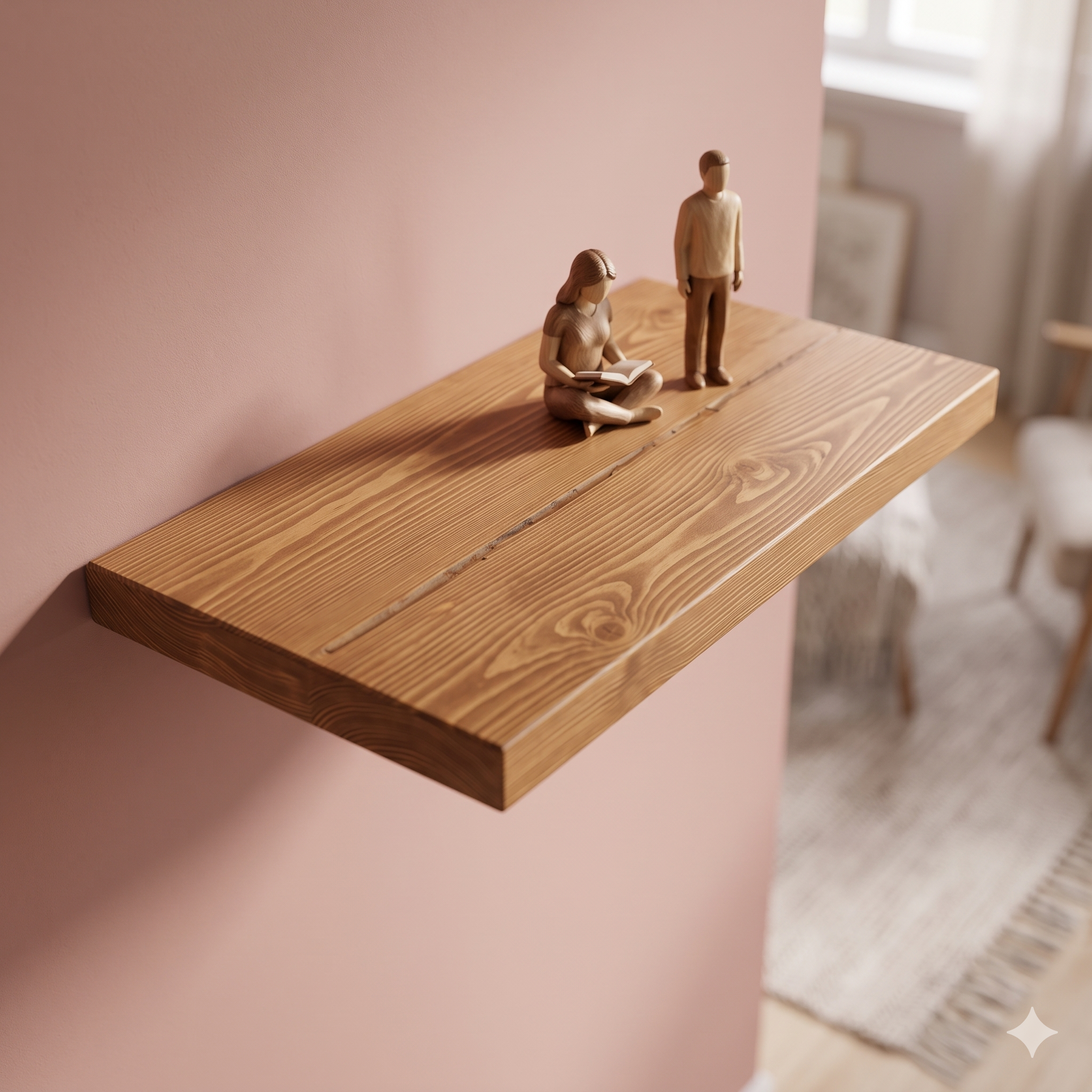 Solid Pine Wood Floating Shelf, Rustic Farmhouse Wall Decor, Non-Toxic Finish