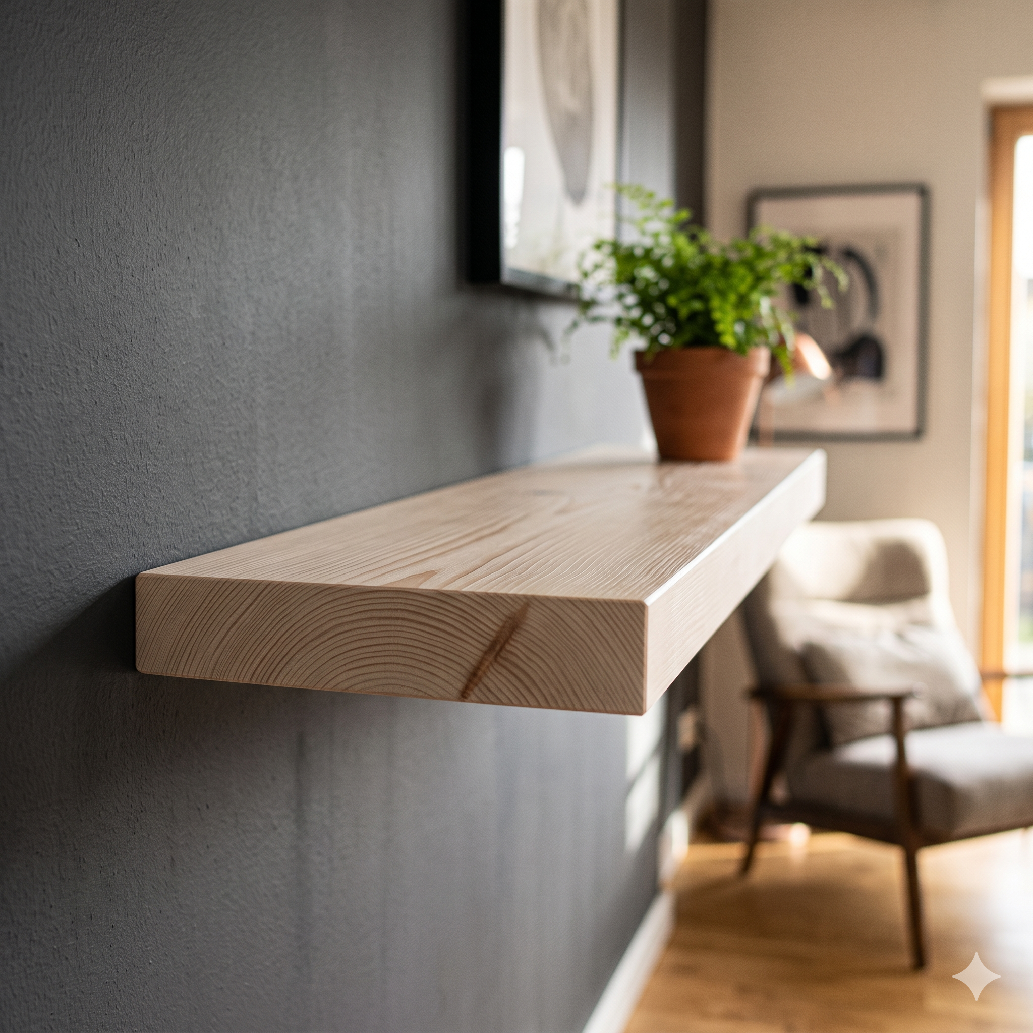 Solid Pine Wood Floating Shelf, Rustic Farmhouse Wall Decor, Non-Toxic Finish