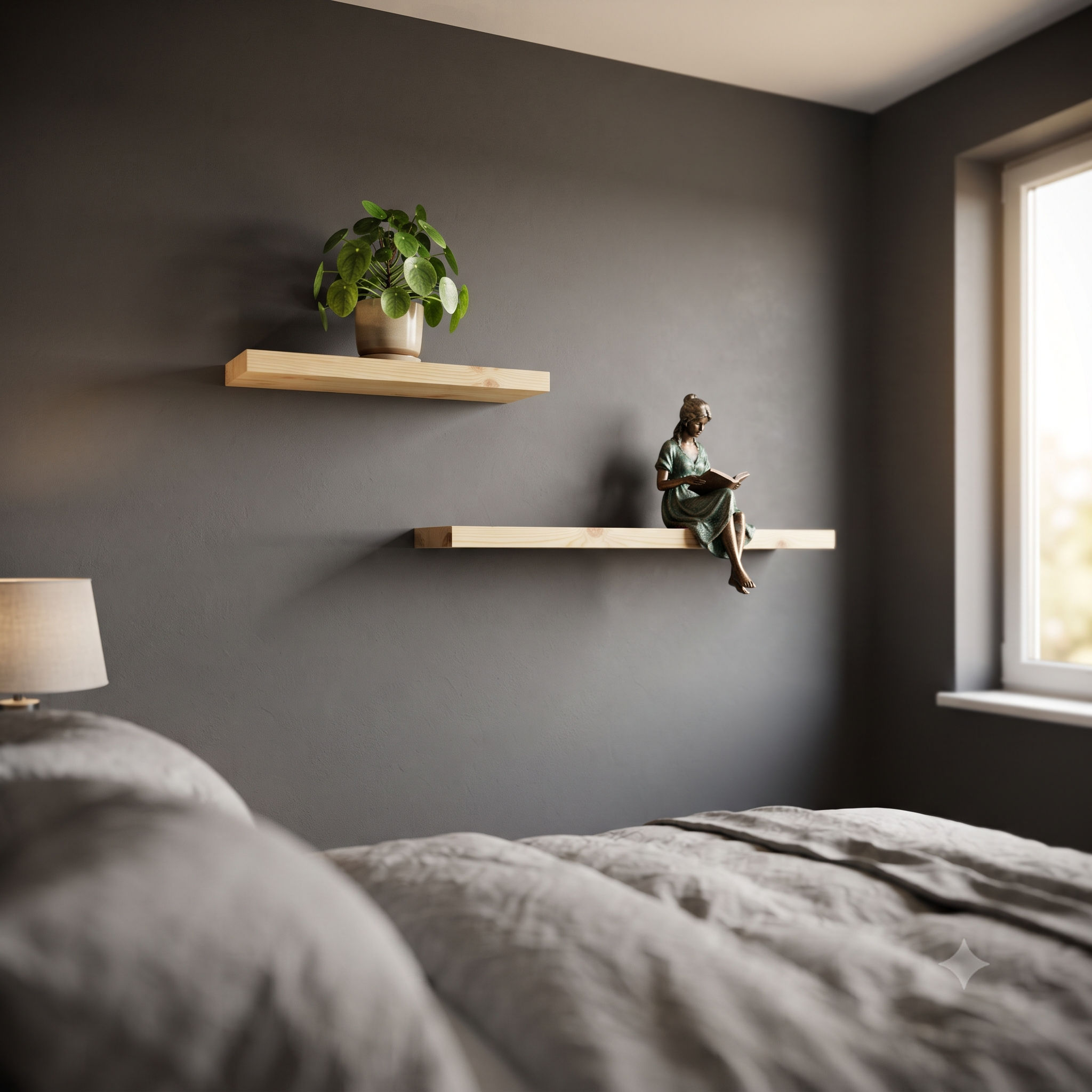 Solid Pine Wood Floating Shelf, Rustic Farmhouse Wall Decor, Non-Toxic Finish