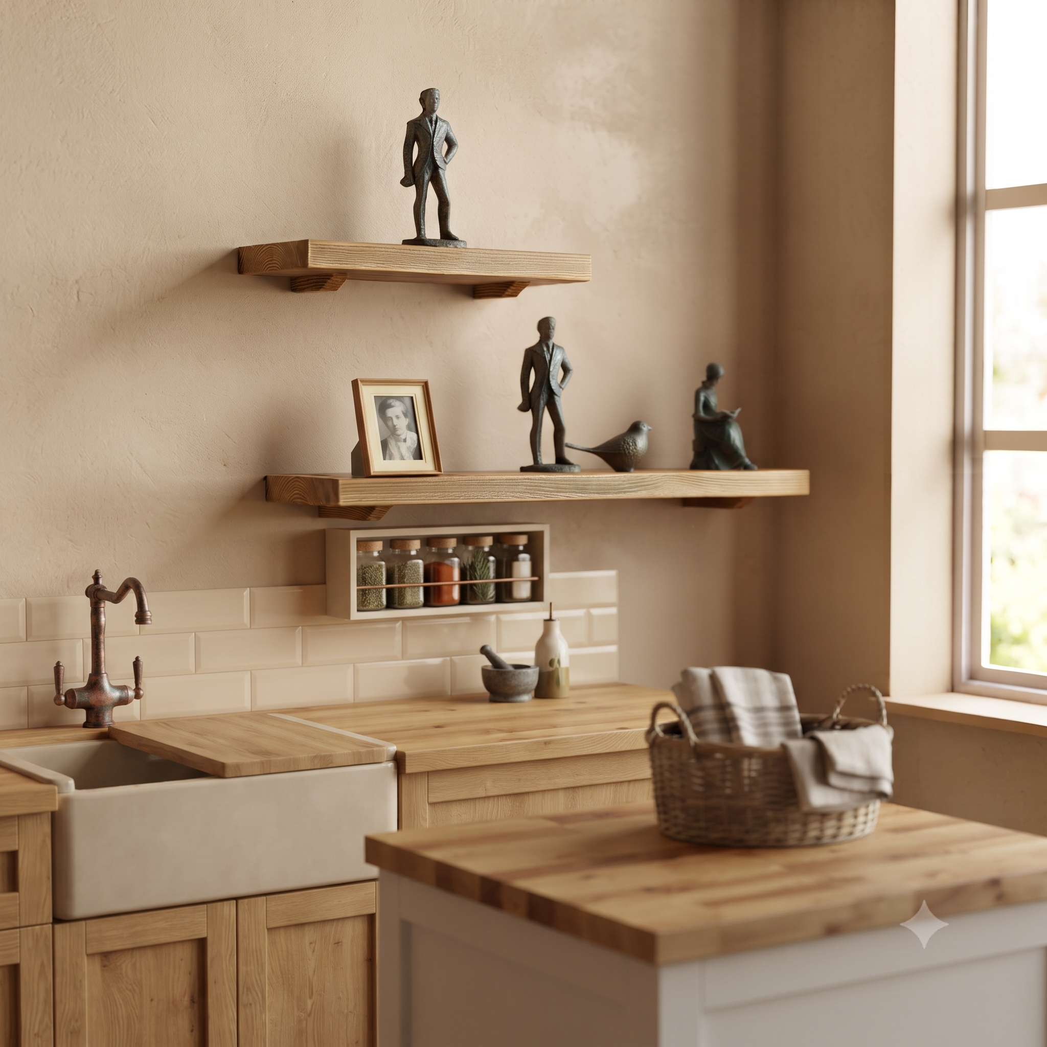 Solid Pine Wood Floating Shelf, Rustic Farmhouse Wall Decor, Non-Toxic Finish