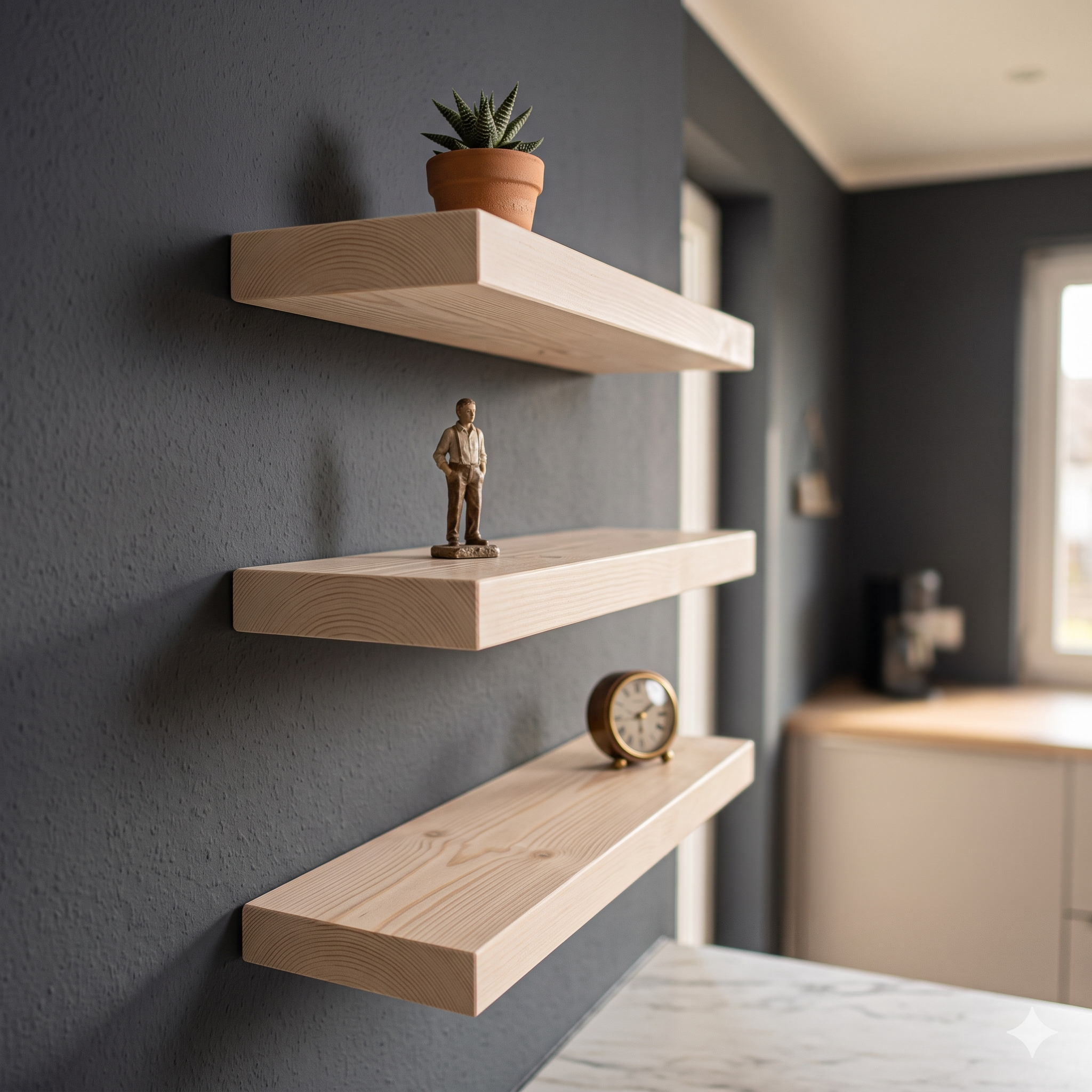 Solid Pine Wood Floating Shelf, Rustic Farmhouse Wall Decor, Non-Toxic Finish
