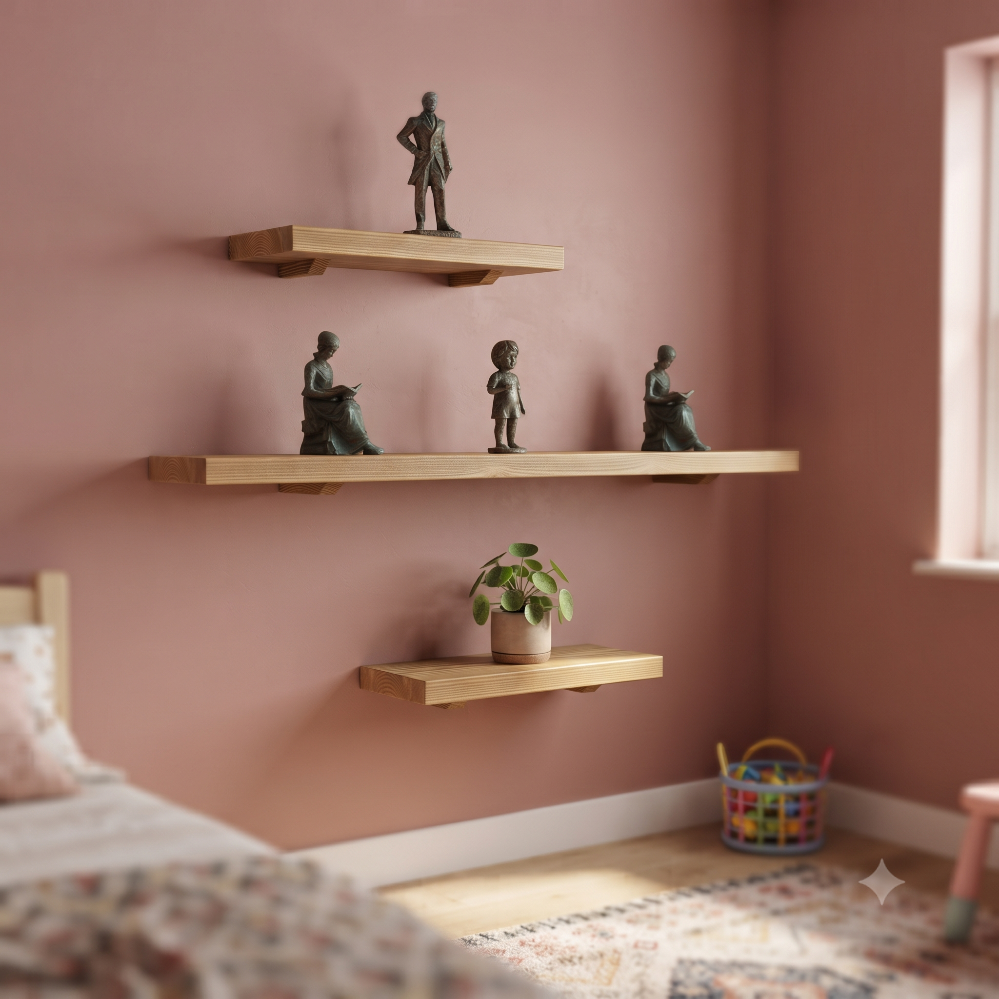 Solid Pine Wood Floating Shelf, Rustic Farmhouse Wall Decor, Non-Toxic Finish