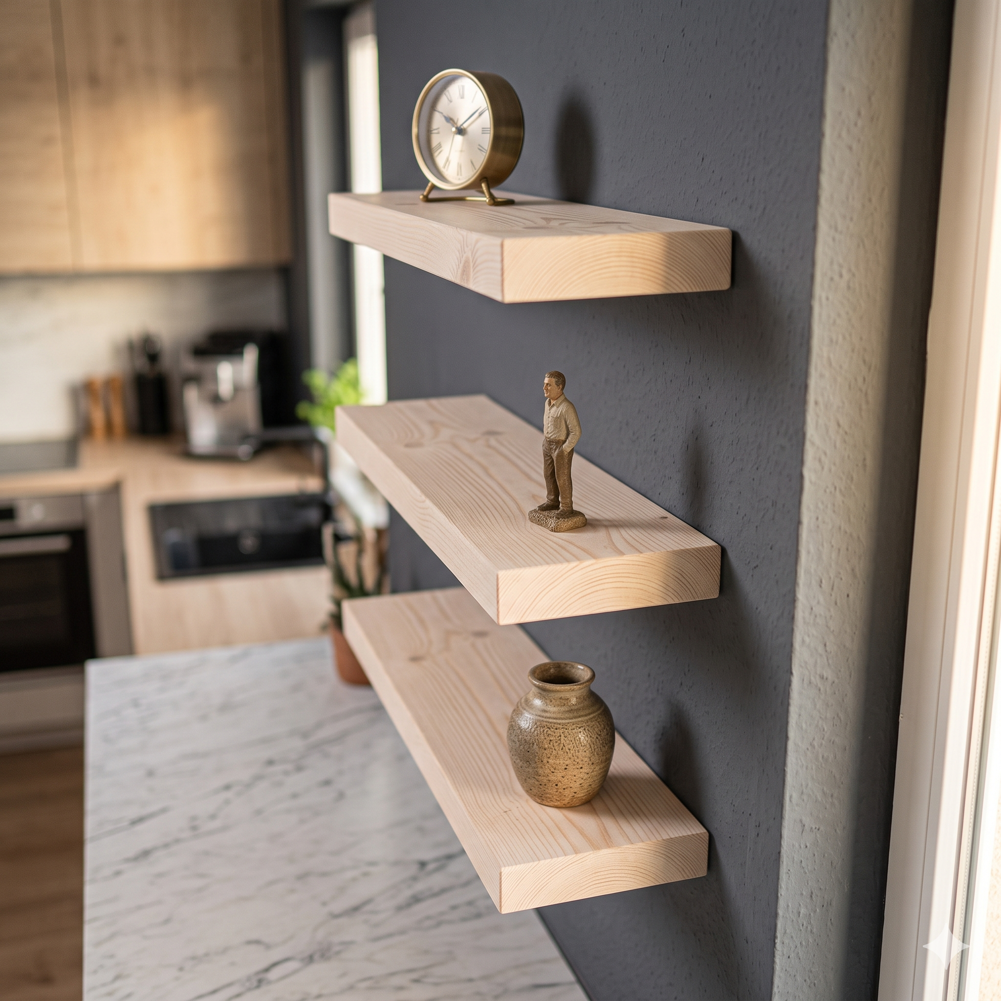 Solid Pine Wood Floating Shelf, Rustic Farmhouse Wall Decor, Non-Toxic Finish