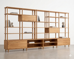 Custom Solid Beech Wood Wall Unit, Modern Shelving System, Library Storage