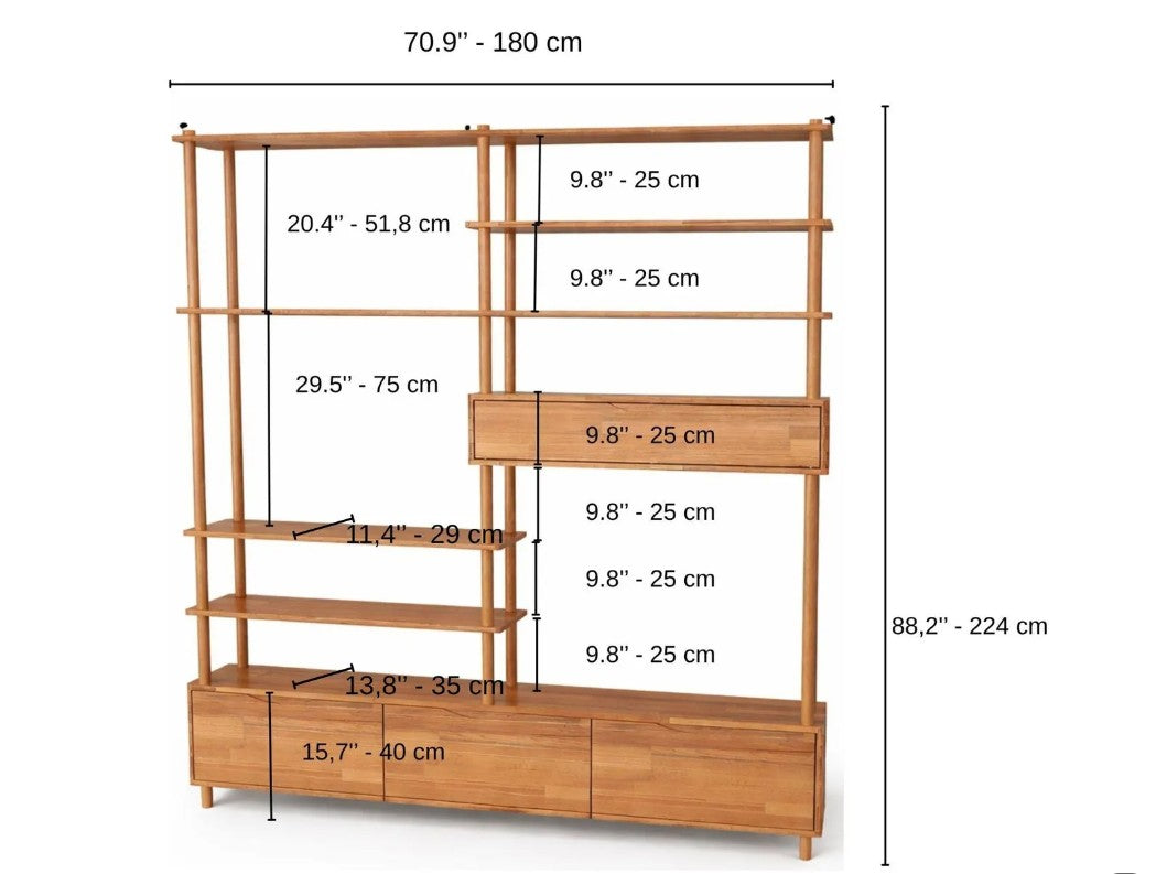 Solid Beech Wood Wall Unit: Customizable Bookcase TV Stand