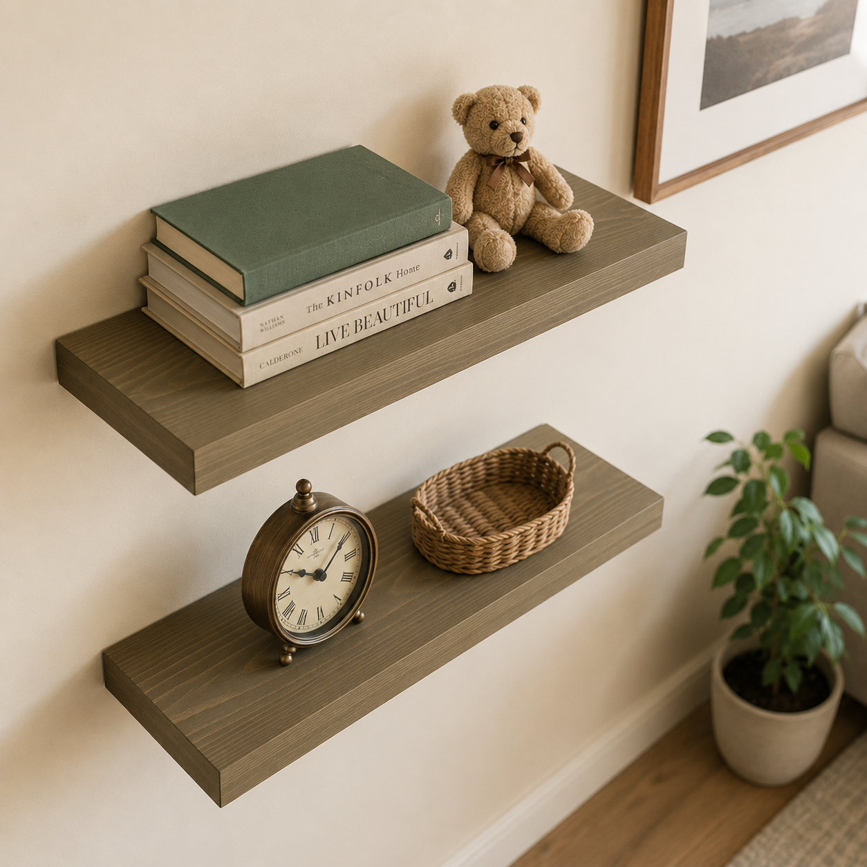 Solid Pine Wood Floating Shelf, Rustic Farmhouse Wall Decor, Non-Toxic Finish