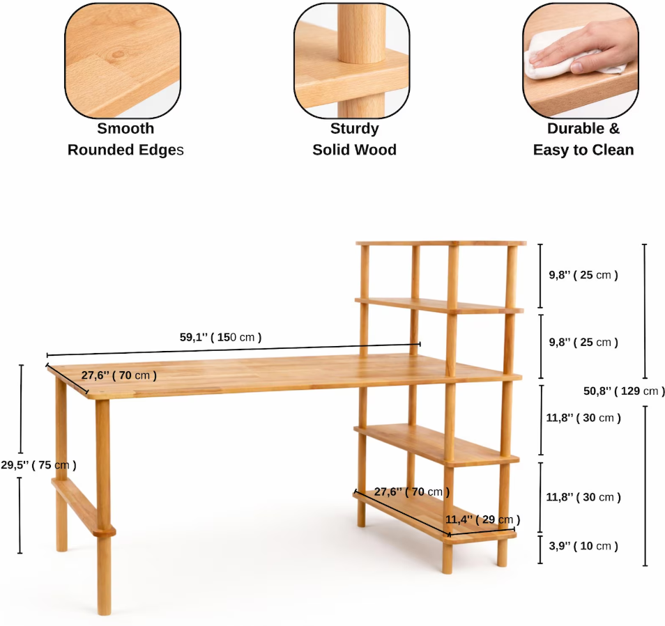 Handmade Home Office Desk , Minimalist Beech Wood Desk