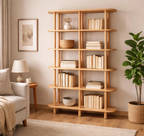 Modern Open Shelving Unit . Solid Wood Bookshelf