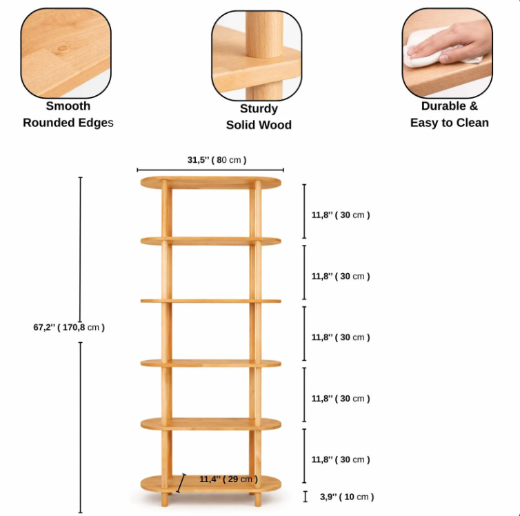 Modern Open Shelving Unit . Solid Wood Bookshelf