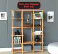 Solid Beech Wood Bookcase: 6-Shelf Farmhouse Design