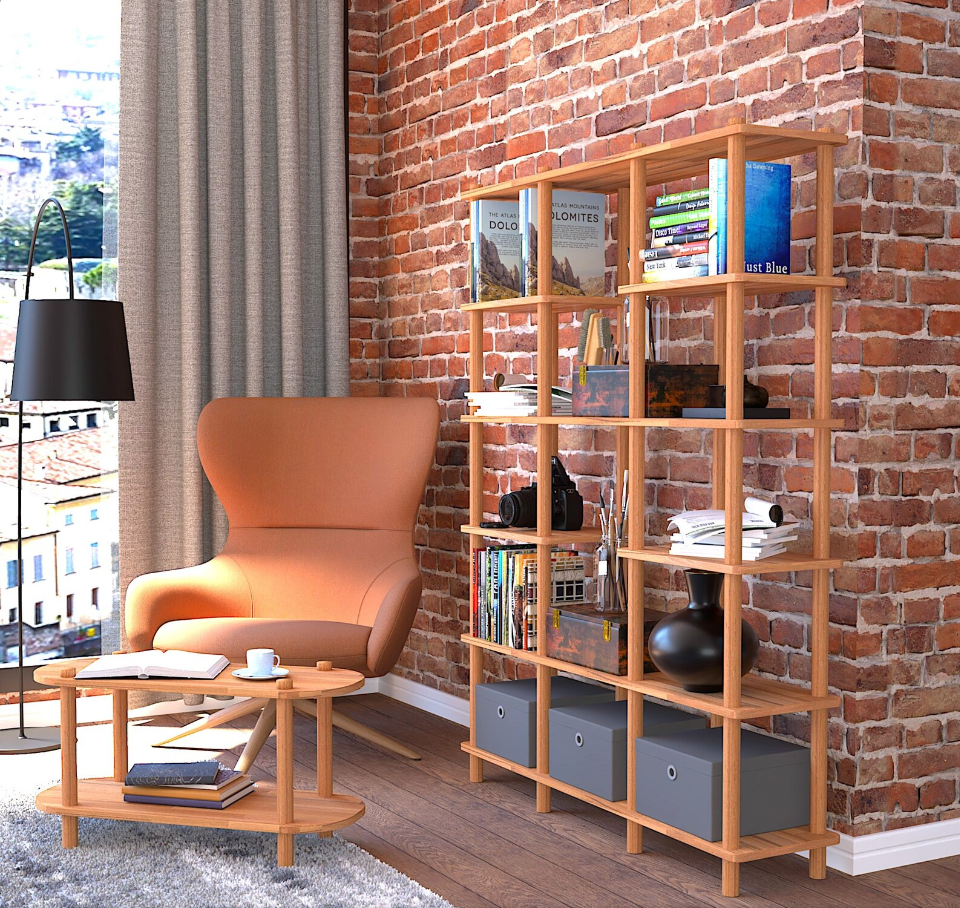 Solid Beech Wood Bookcase: 6-Shelf Farmhouse Design