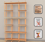 Solid Beech Wood Bookcase: 6-Shelf Farmhouse Design