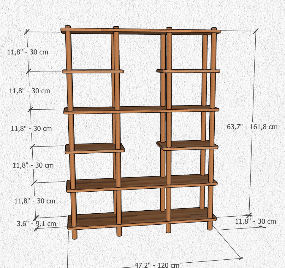 Solid Beech Wood Bookcase: 6-Shelf Farmhouse Design