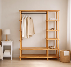 Minimalist Beech Wood Open Wardrobe: Handmade Clothes Rack with Shelves
