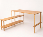 Small Apartment Desk with Shelves , Solid Beech Wood Home Office Desk