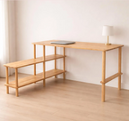 Small Apartment Desk with Shelves , Solid Beech Wood Home Office Desk