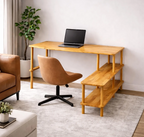 Small Apartment Desk with Shelves , Solid Beech Wood Home Office Desk