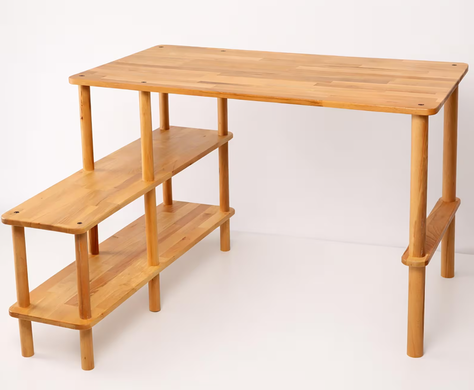 Solid Beech Wood Desk with Storage Shelves , L-Shaped Office Desk