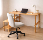 Solid Beech Wood Desk with Storage Shelves , L-Shaped Office Desk
