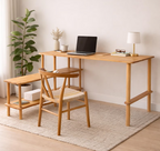 Solid Beech Wood Desk with Storage Shelves , L-Shaped Office Desk