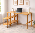Solid Beech Wood Desk with Storage Shelves , L-Shaped Office Desk