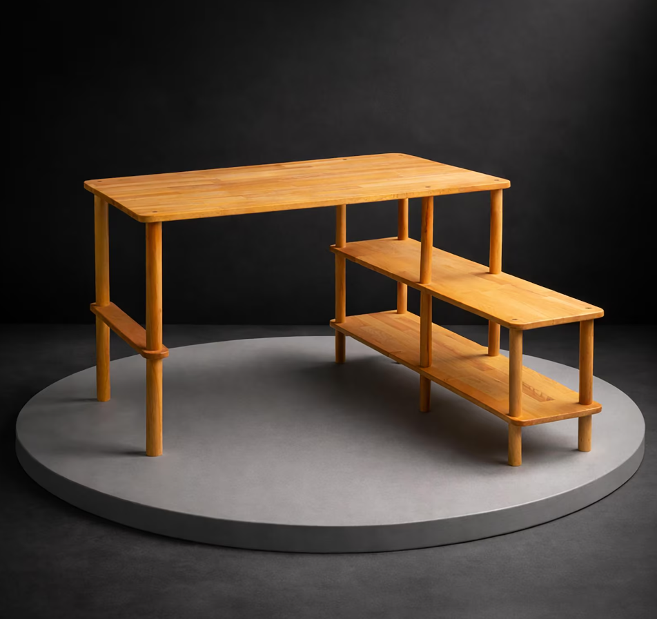 Solid Beech Wood Desk with Storage Shelves , L-Shaped Office Desk