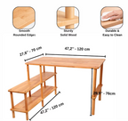 Solid Beech Wood Desk with Storage Shelves , L-Shaped Office Desk