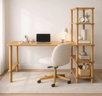 olid Wood Desk with Shelves , Bookshelf Writing Desk
