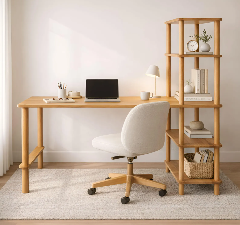 Handmade Home Office Desk , Minimalist Beech Wood Desk