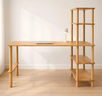 olid Wood Desk with Shelves , Bookshelf Writing Desk