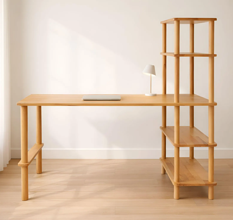 olid Wood Desk with Shelves , Bookshelf Writing Desk