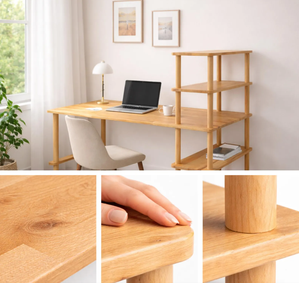 olid Wood Desk with Shelves , Bookshelf Writing Desk
