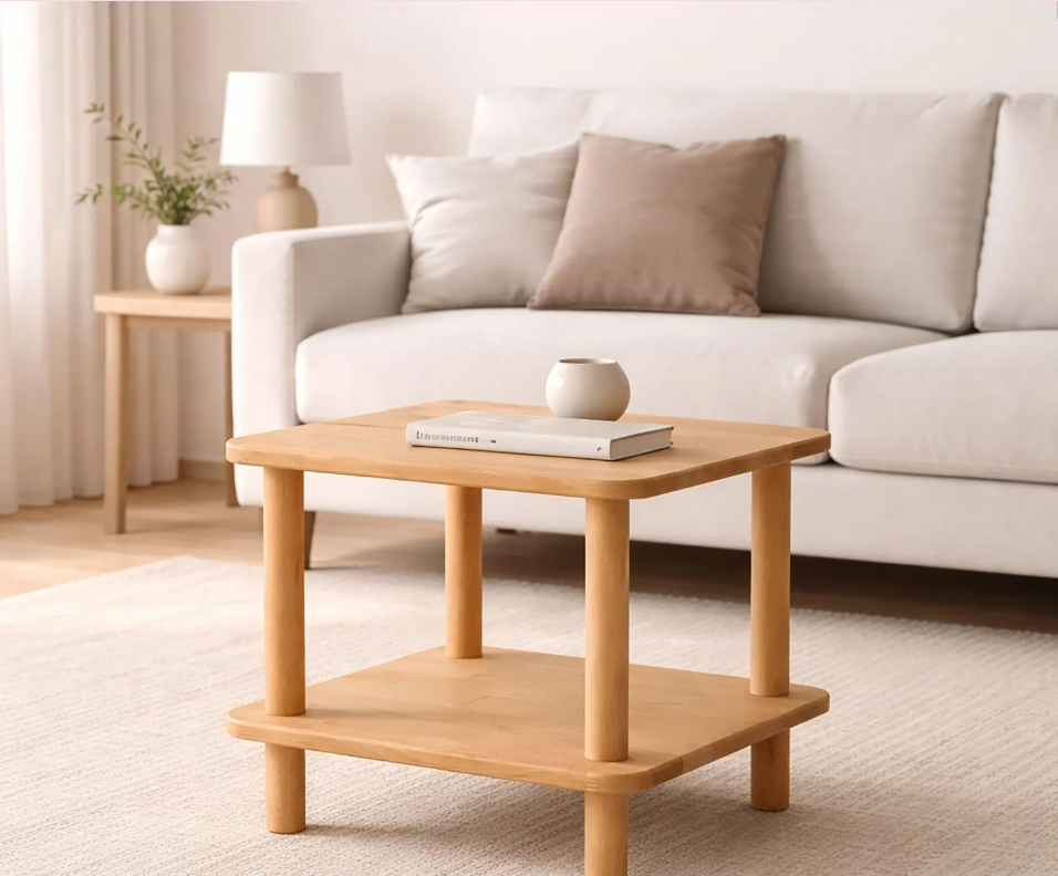 Small Space Solid Wood End Table – Minimalist Side Table with Shelf