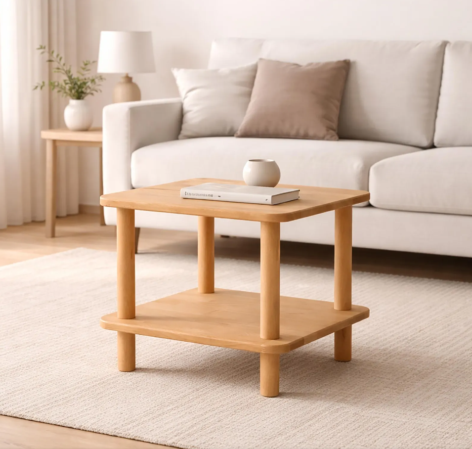 Small Space Solid Wood End Table – Minimalist Side Table with Shelf