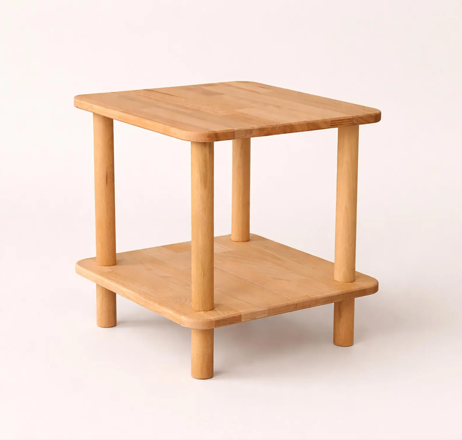 Small Space Solid Wood End Table – Minimalist Side Table with Shelf