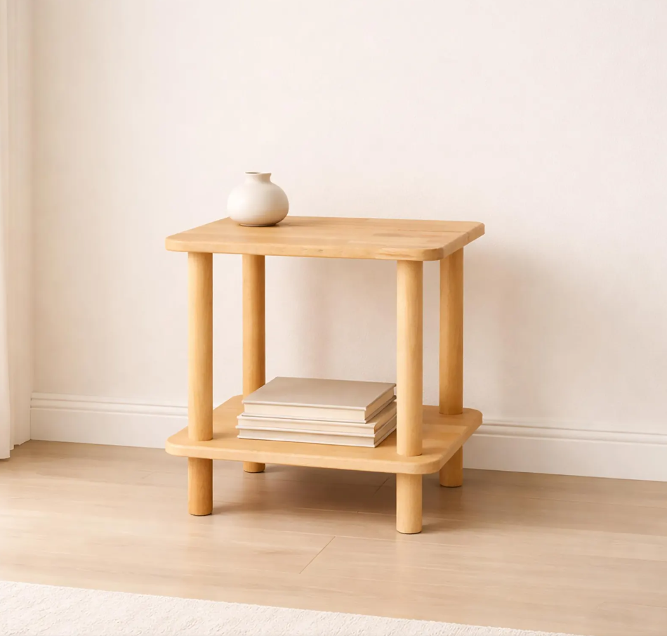 Small Space Solid Wood End Table – Minimalist Side Table with Shelf