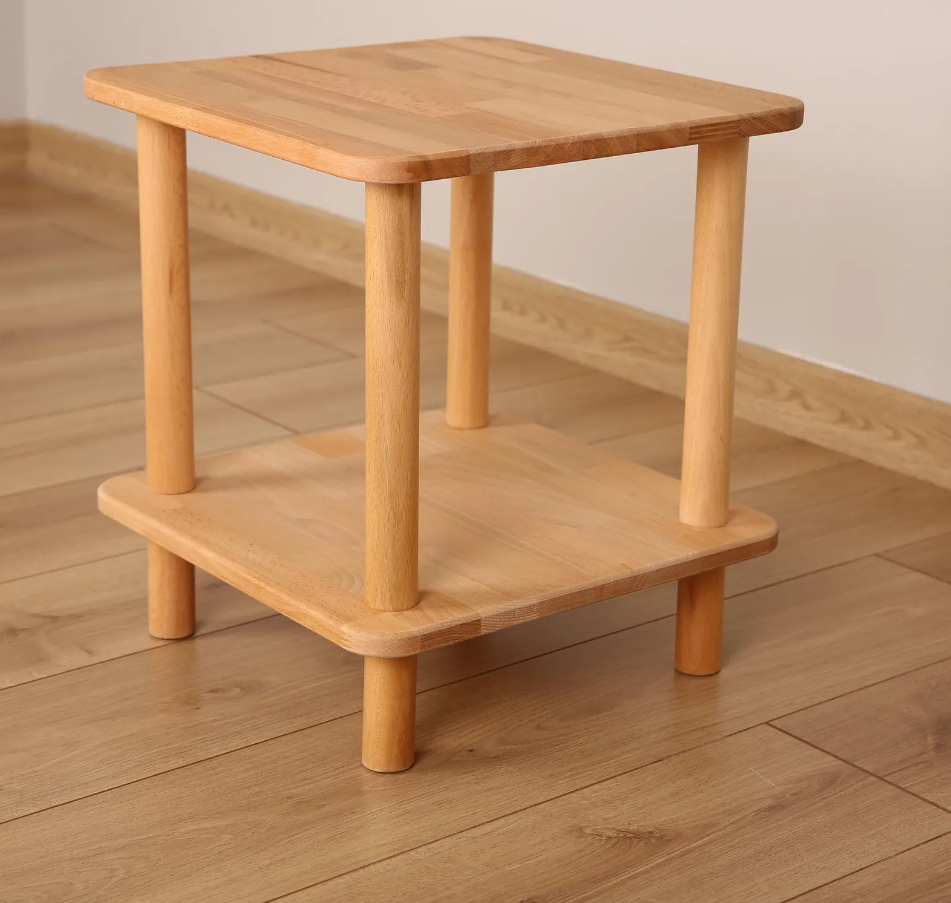 Small Space Solid Wood End Table – Minimalist Side Table with Shelf