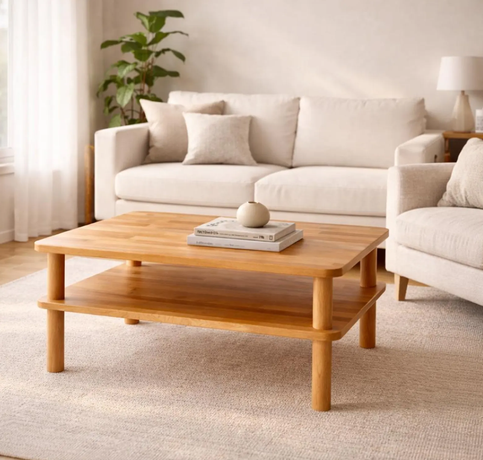 Handcrafted Beech Wood Coffee Table: Modern Square Sofa Table
