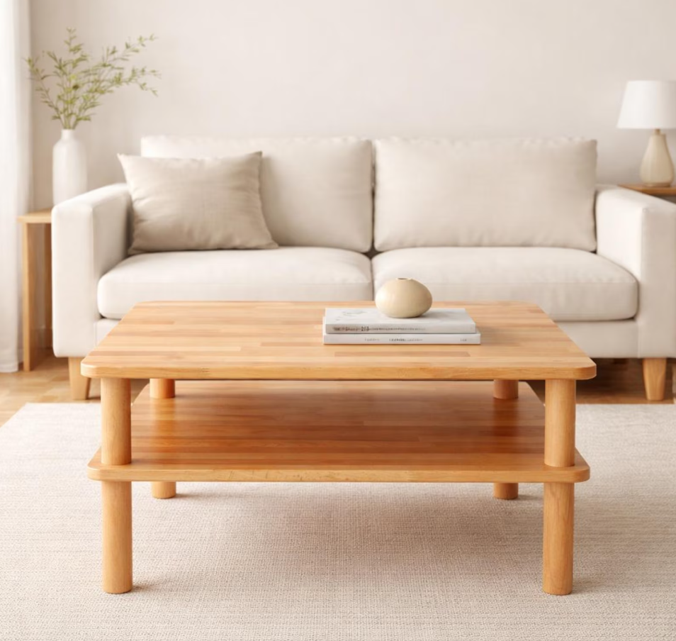 Handcrafted Beech Wood Coffee Table: Modern Square Sofa Table