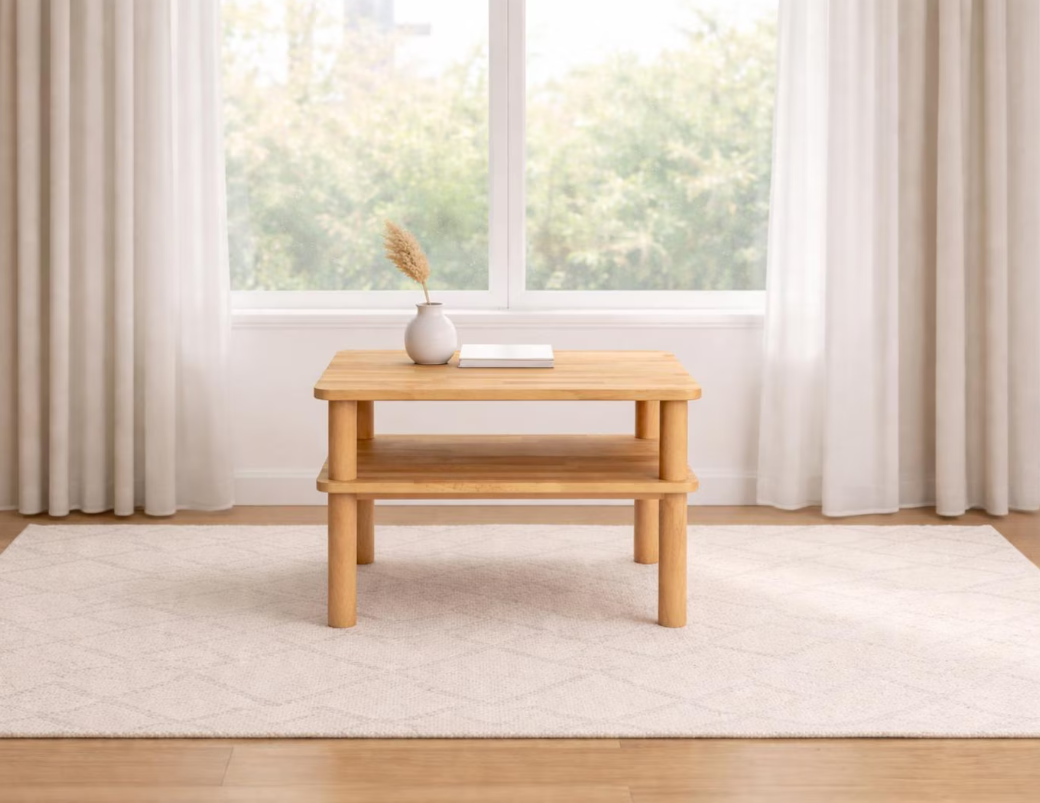 Handcrafted Beech Wood Coffee Table: Modern Square Sofa Table