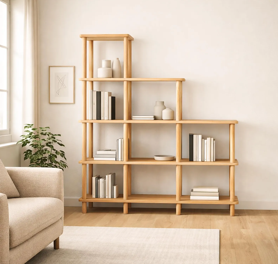 Solid Beech Wood Bookshelf . Freestanding Room Divider