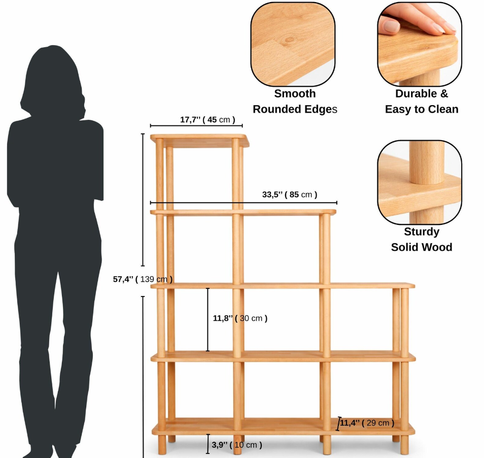 Solid Beech Wood Bookshelf . Freestanding Room Divider